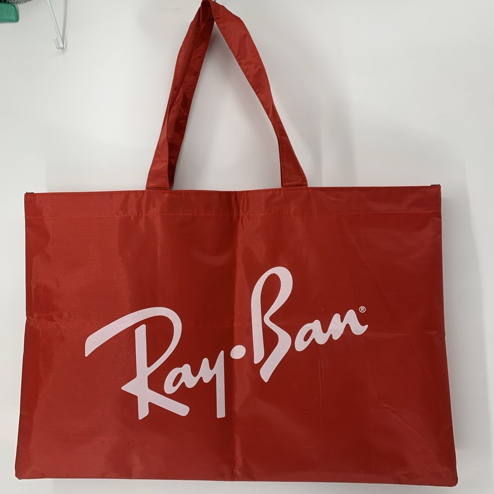 RAY-BAN Sunglasses Red Nylon Beach Tote Shopping Bag Large Logo 16 x 24